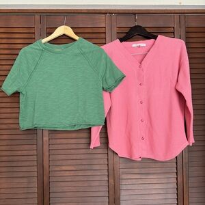 Victoria's Secret XS Pink Knit Button Cardigan & PINK XS Green Cropped Tee